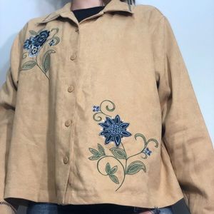 TAN BUTTON UP FLOWER EMBROIDERED